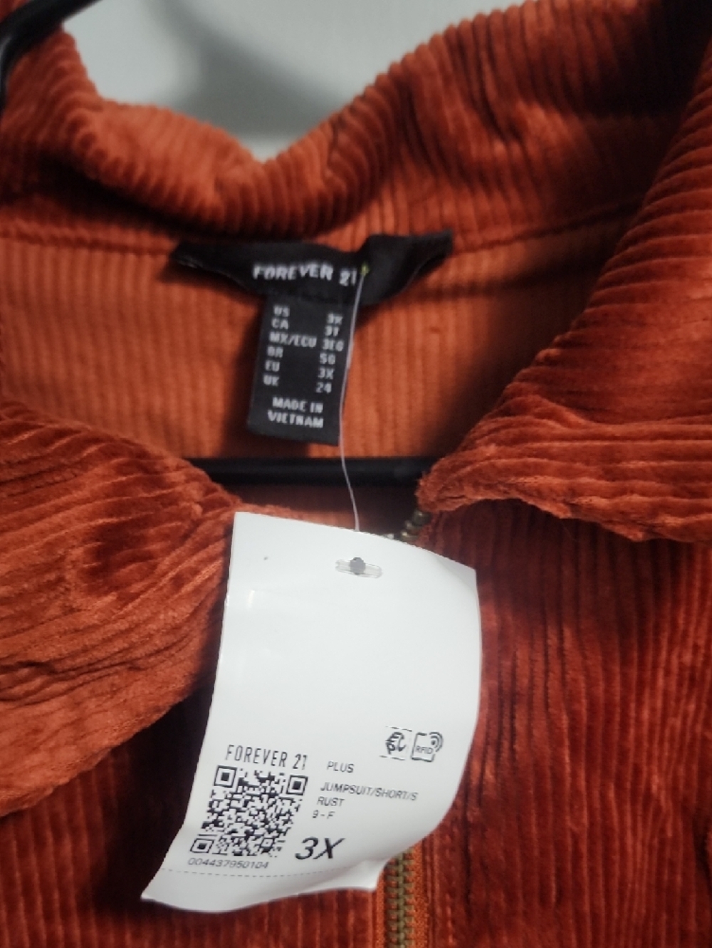 Forever 21 Rust Corduroy Short-Sleeve Zip Romper - Picture 2 of 4